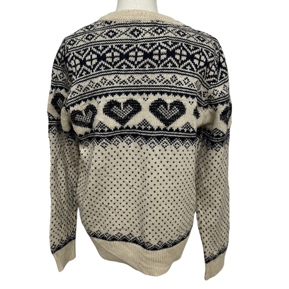 Superdry Fairisle Heart Knit Pullover Sweater Beige/Blue SZ XL Wool Blend - Picture 10 of 10